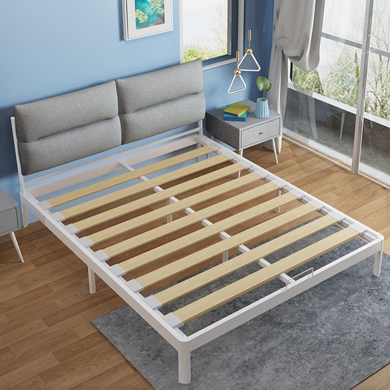 Contemporary Metal Platform Bed Panel Frame with Upholstered Headboard