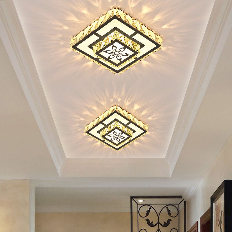 Lámpara empotrada de forma cuadrada, lámpara de techo empotrada LED de pasillo de cristal de estilo moderno