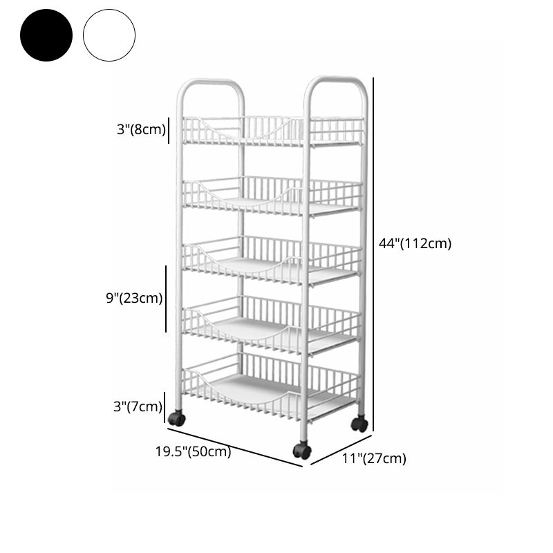 Modern Style Steel Bookcase with Wheels Open Bookshelf for Living Room