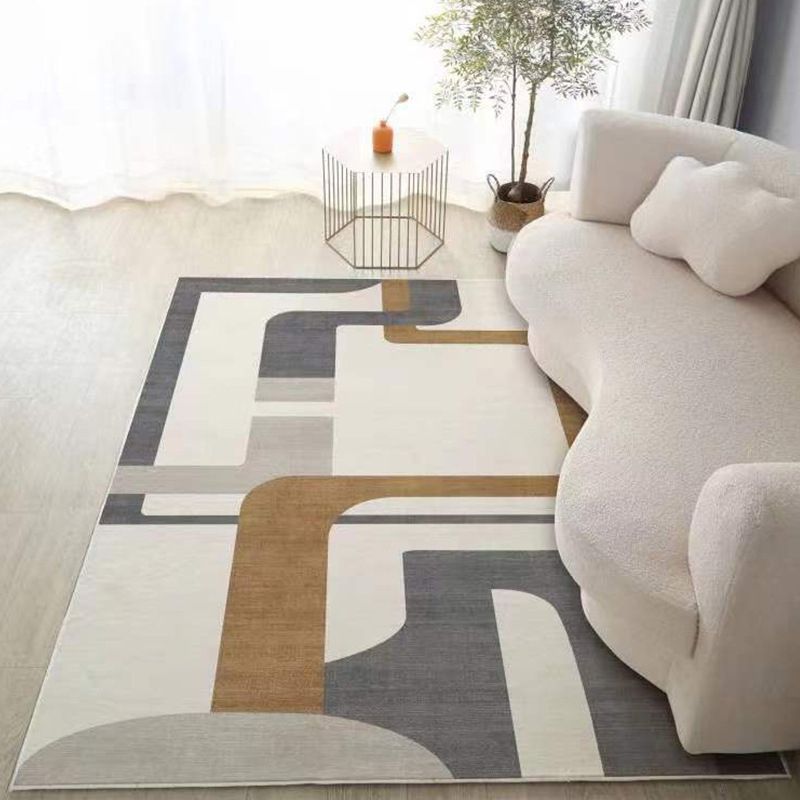 Beige Modern Rug Polyester Striped Rug Non-Slip Backing Rug for Living Room