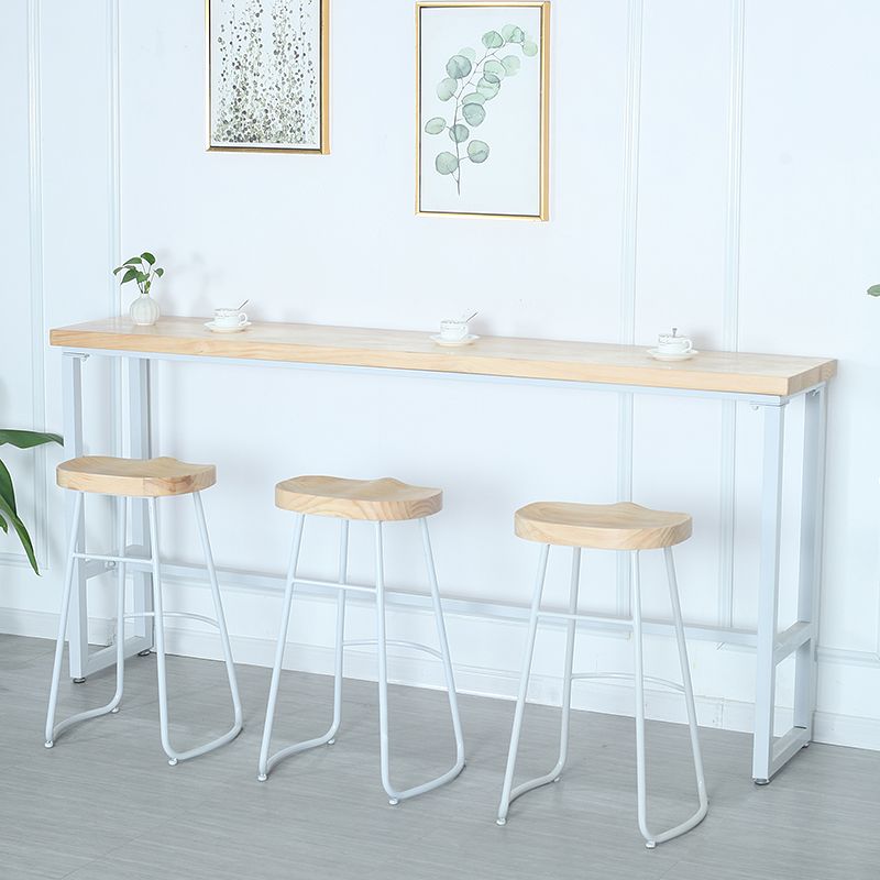 Modern Rectangle Bar Table Wood Bar Height Table with Iron Base in White, Only Table