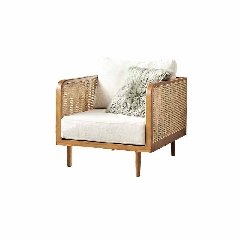 25.59" High Linen Sofa White Tuxedo Arm Sofa with Loose Back