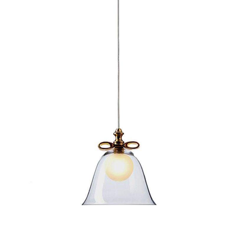 Luz de colgante de campana blanca/marrón/vaso transparente 1 cabezal comedor Luz de techo colgante