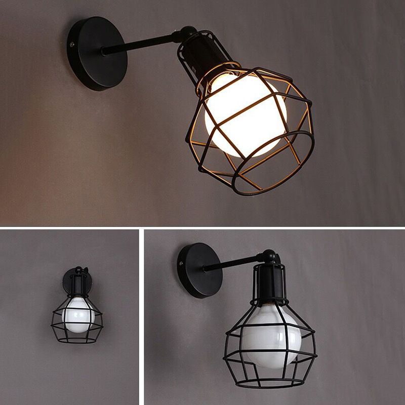 Diamond Cage Wall Mount Lamp 1-Light Vintage Black Wall Lighting Fixture for Hallway