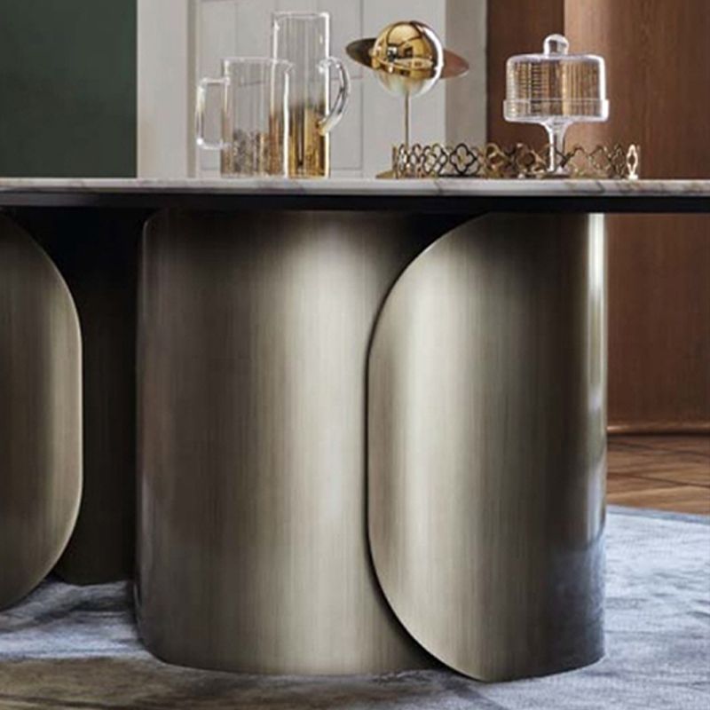 Modern Oval Dining Table Stainless Steel Base Double Pedestal Table for Room