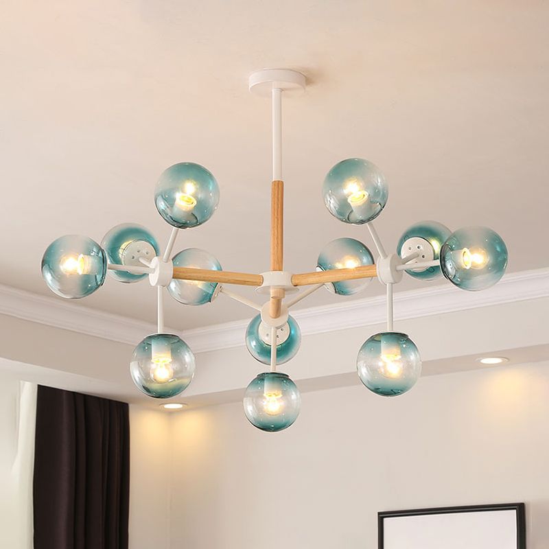 12-Light Linear Ceiling Light Modern Style Chandelier with Globe Shade