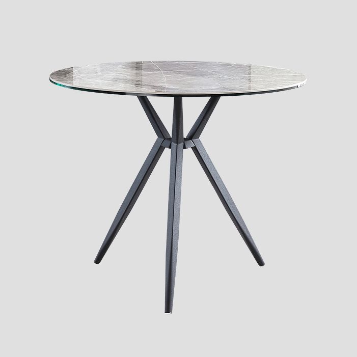 Traditional Luxury Style Dining Table Round Sintered Stone Table with Metal
