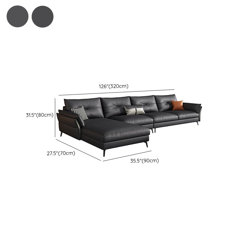 Mid Century Faux Leather Sectional Flared Arm Sectional Set in Black