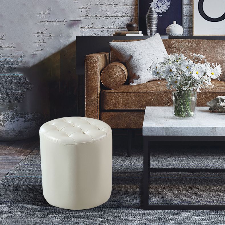 Modern Plain Ottoman Water Resistant Genuine Leather Tufted Pouf Ottoman