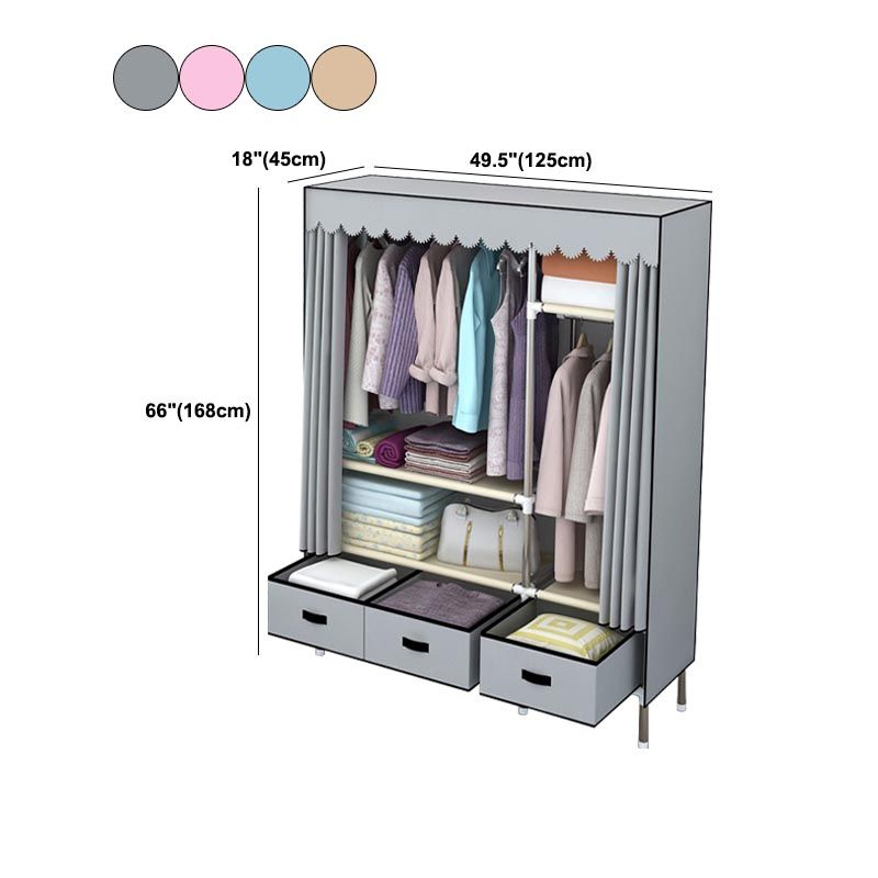 Silver Metal Frame Wardrobe Cabinet Contemporary Home Wardrobe with Drawers