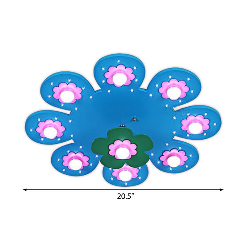 9 Lights Flower Flush Ceiling Light Kids Wood Ceiling Lamp for Nursing Room Girl Bedroom