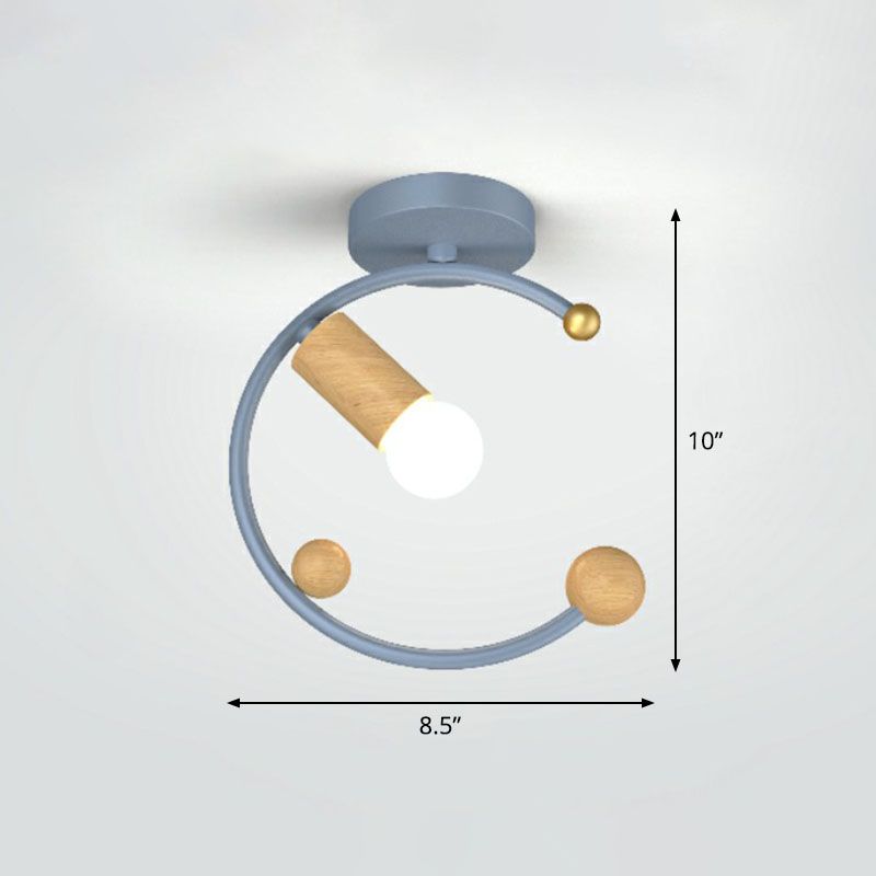 1-Light Semi Flush Fixture Antique Framed Iron Flush Mount Ceiling Light for Corridor