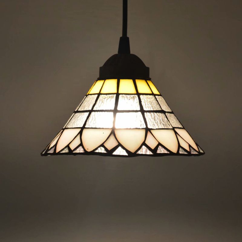 1 Light Pendant Lighting Mission Geometry Hand Cut Glass Hanging Light Fixture in Bronze