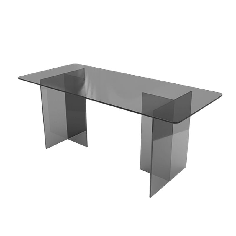 Glass Contemporary Rectangular Dining Table Clear Glass Table with Double Pedestal