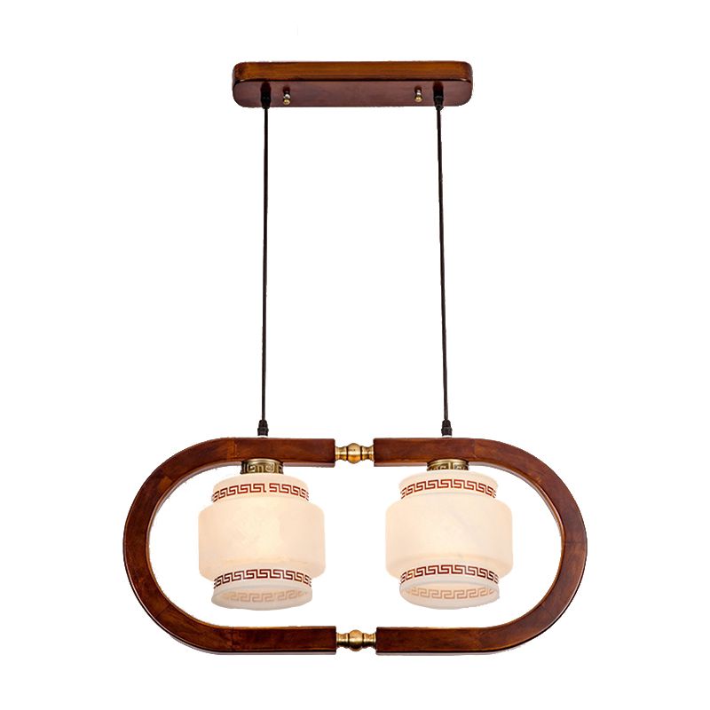 Modern Style Cylindrical Shape Island Lights White Glass Pendant Lights in Brown