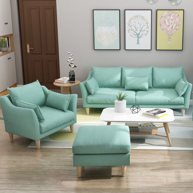 Modern Linen Sloped Arm Sofa with Bolster Pillows for Living Room