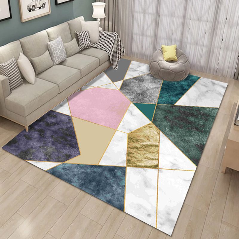 Modern Living Room Carpet Marble Pattern Washable Area Rug Polyester Carpet with Non-Slip Backing