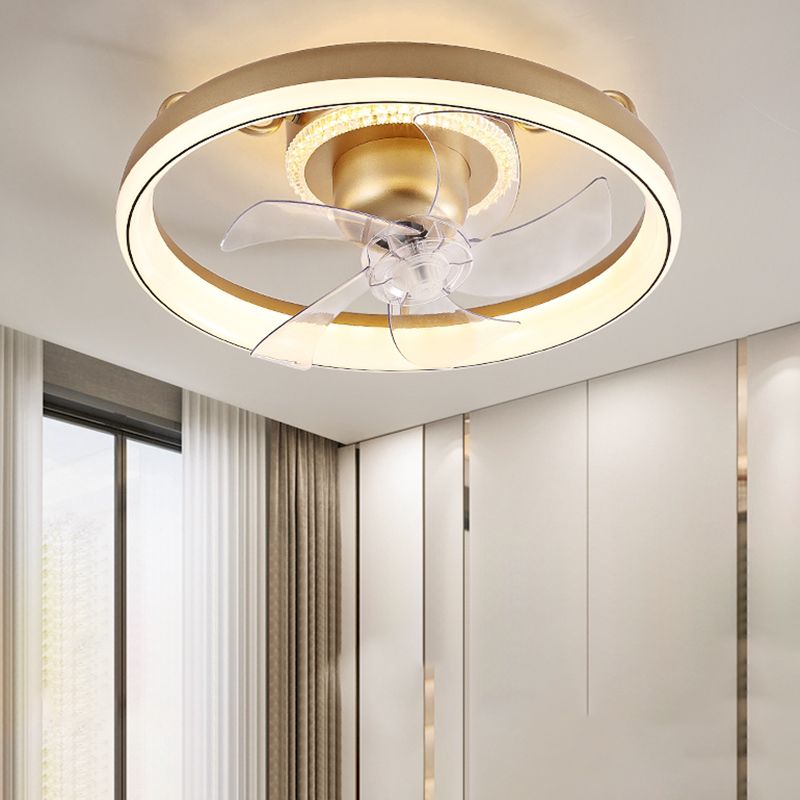 Round Shape Metal Ceiling Fans Kid Style 2 Lights Flush Ceiling Fan