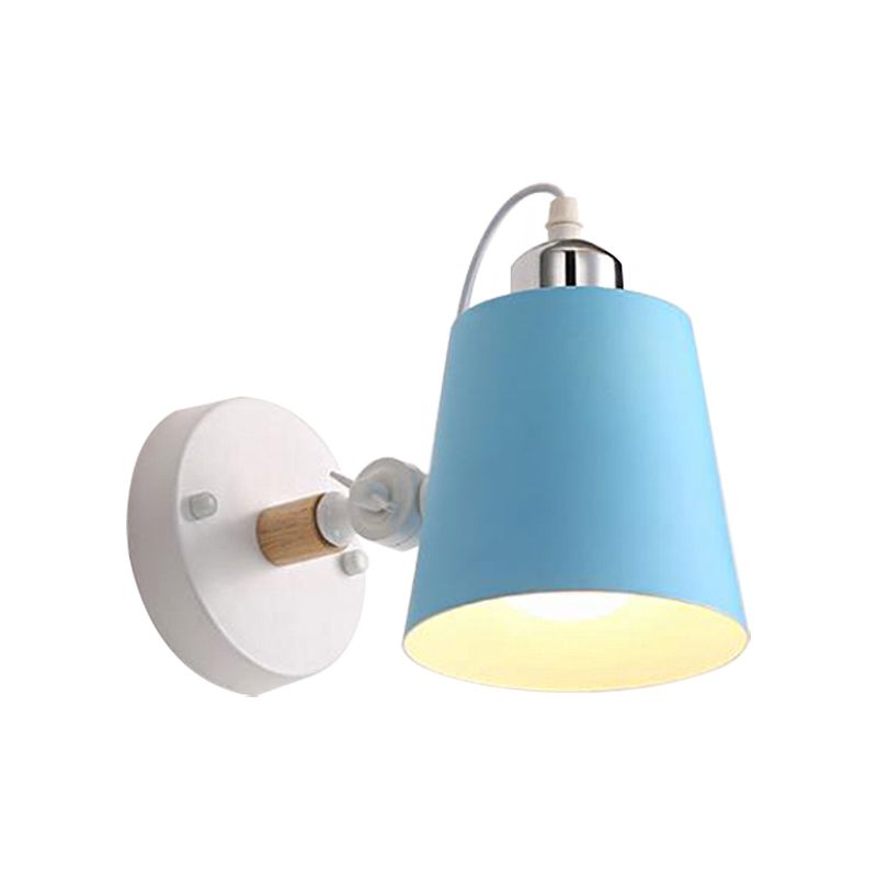 Gray/White/Pink/Yellow/Blue/Green Conical Sconce Light Fixture Minimalist Metal 1 Light Wall Mount Lamp for Bedside
