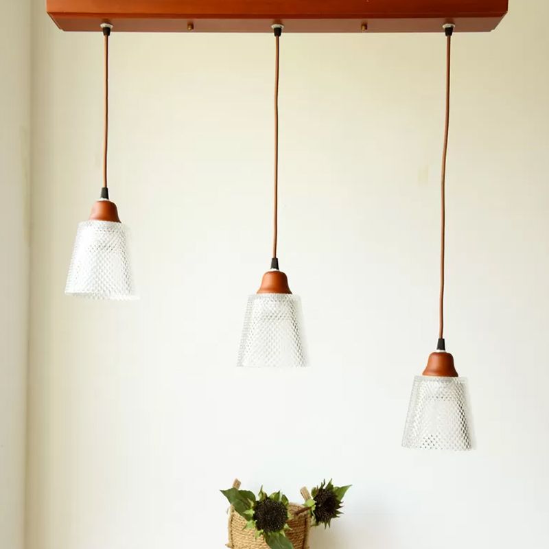 3 Heads Prismatic Glass Island Light Modern Red Brown Conical/Round Suspension Pendant