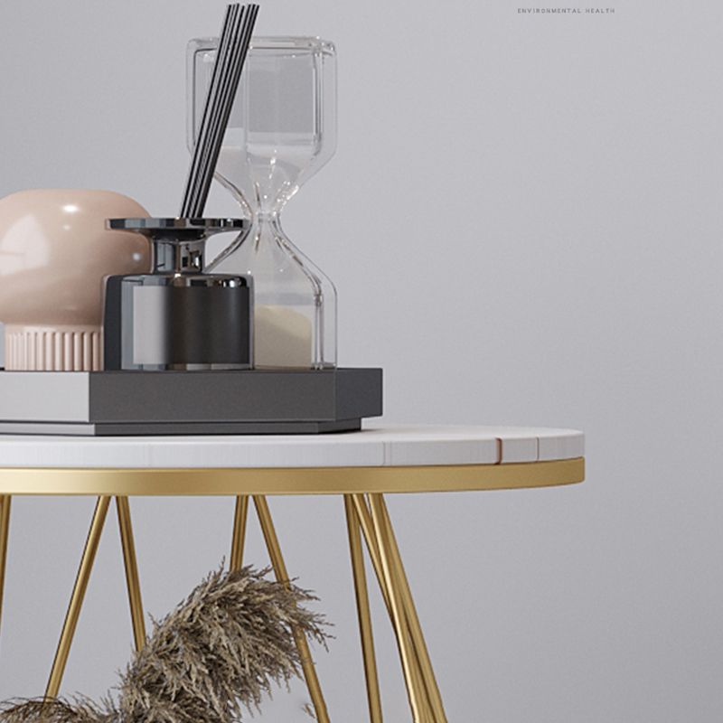 Frame Pedestal Design Gold/black Iron Pedestal Rock Slab Table Top with Shelf Side Table