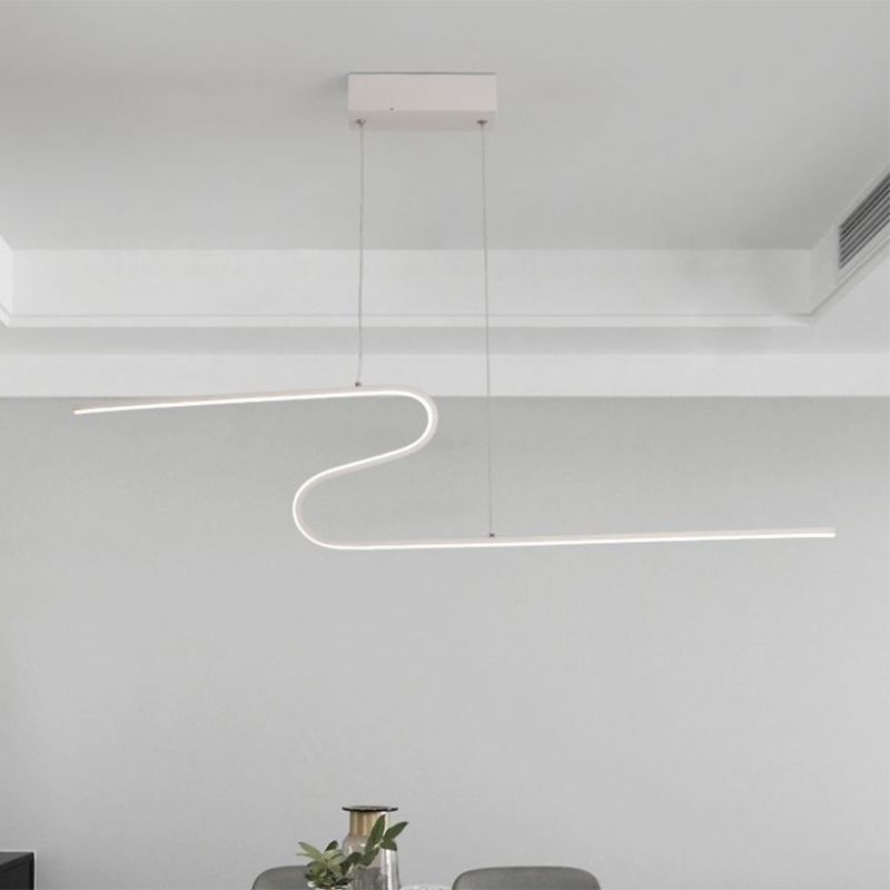 Extended S-Shape Island Pendant Modernism Metal Black/White LED Ceiling Suspension Lamp in Warm/White Light