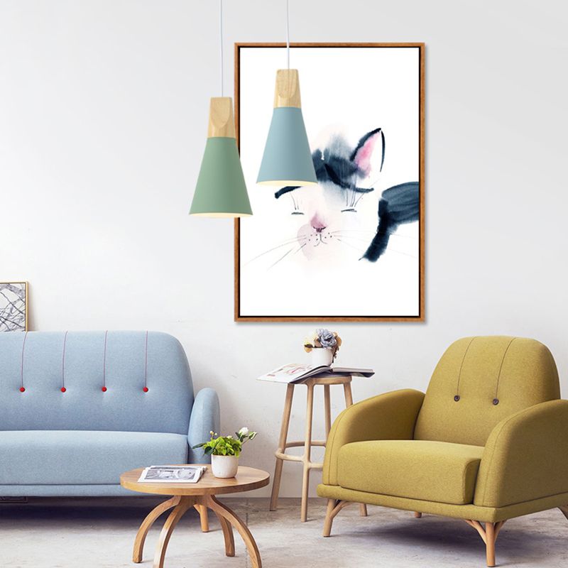 Cone Shape Hanging Lighting Modern Macaron Style Metal 1 Light Hanging Lamp for Restaurant