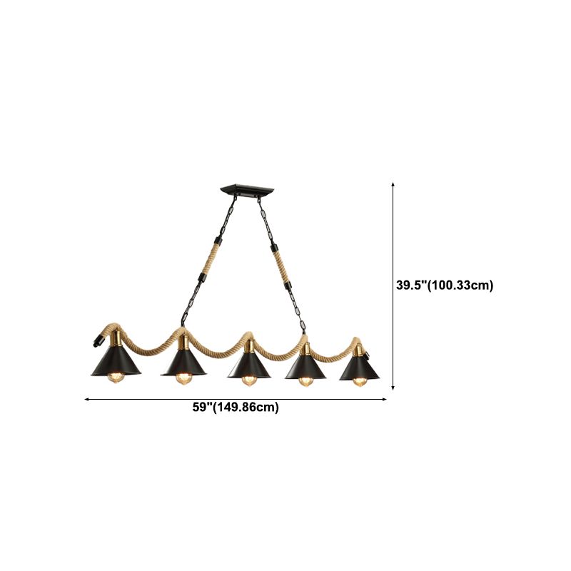 Hemp Rope Hanging Island Light Industrial Hanging Lighting Fixture for Dining Room
