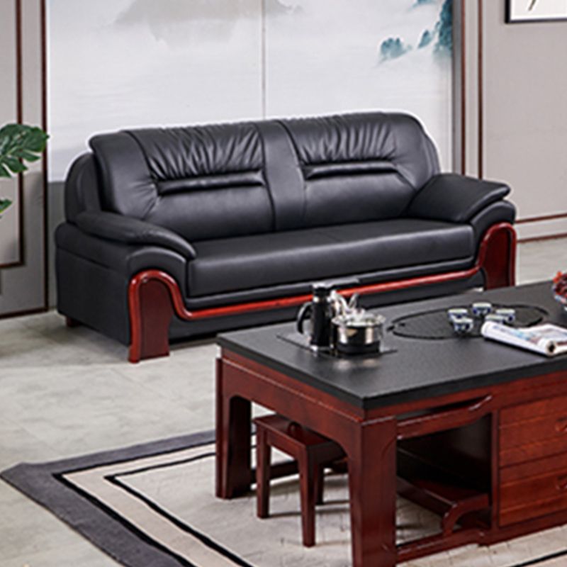 Modern Leather Sofa 34.65" Wide Pillow Top Arm in Black for Living Room