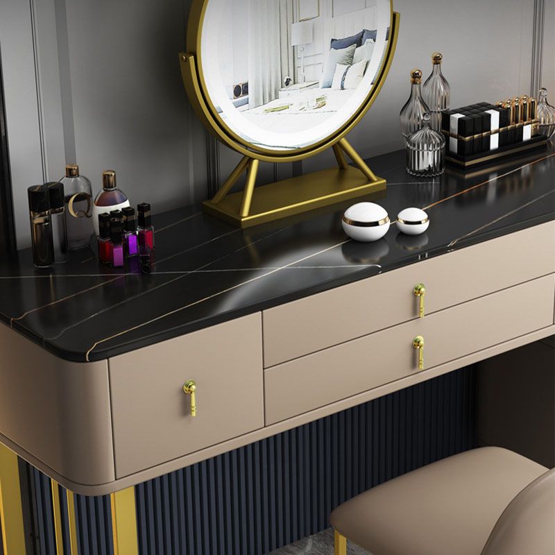 Pine Wood 7 Drawers Dresser with Stone Top Make-up Vanity for Bedroon