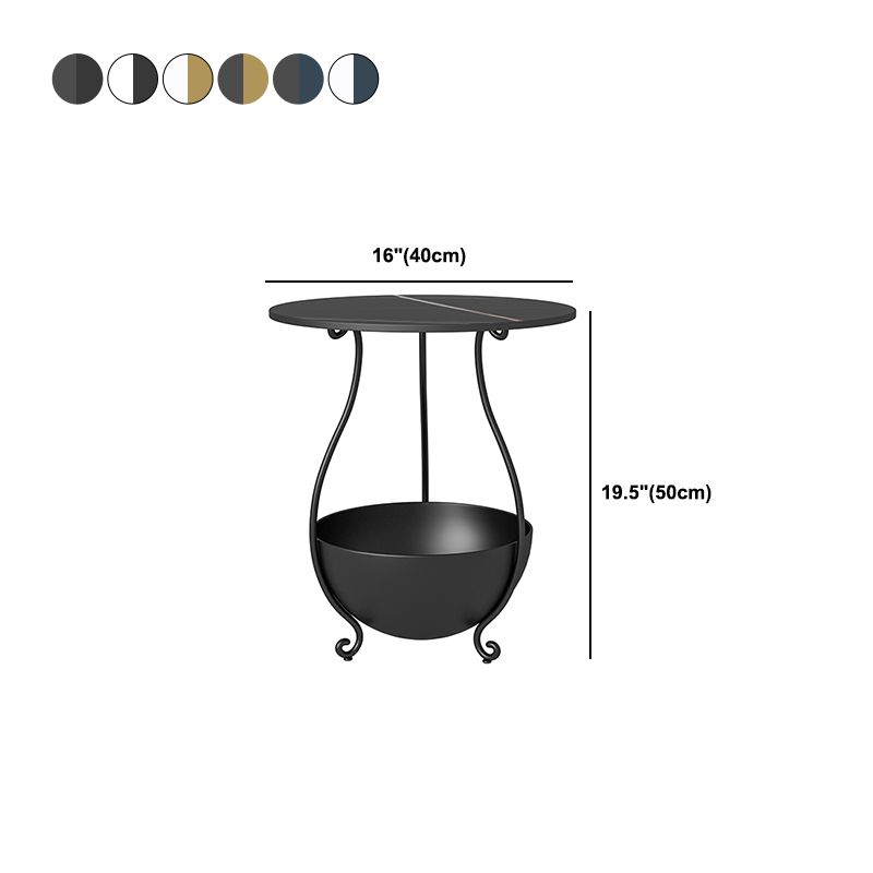 Metal Nightstand Contemporary Stone Top Night Table with Shelves