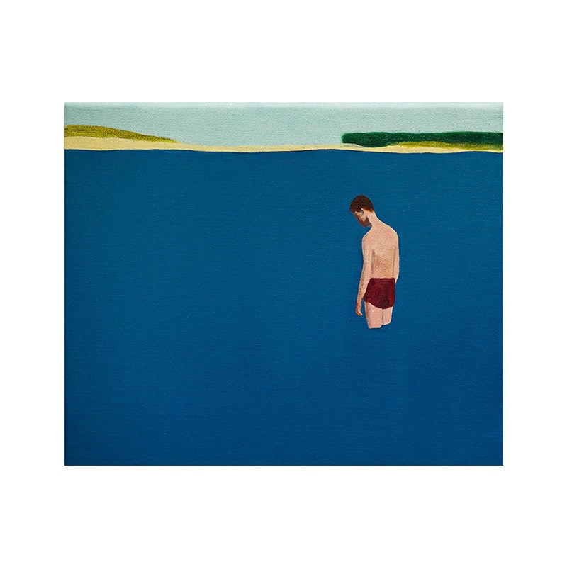 Man in Sea Painting Art Print Blue Contemporary Wall Decoration for House Interior