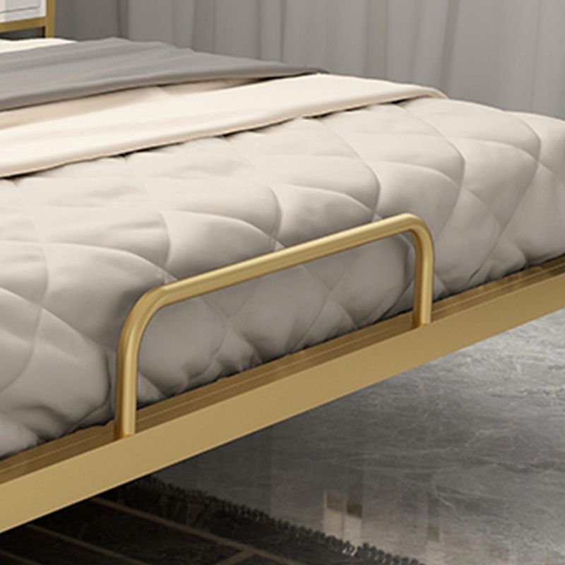 Glam Metal Panel Bed with Rectangular Upholstered Headboard, 43.3" Tall