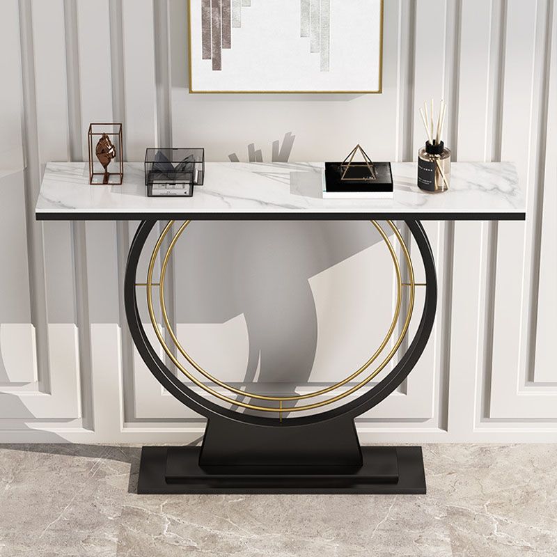 Modern Metal Console Sofa Table Rectangle Stone Console Accent Table for Hall