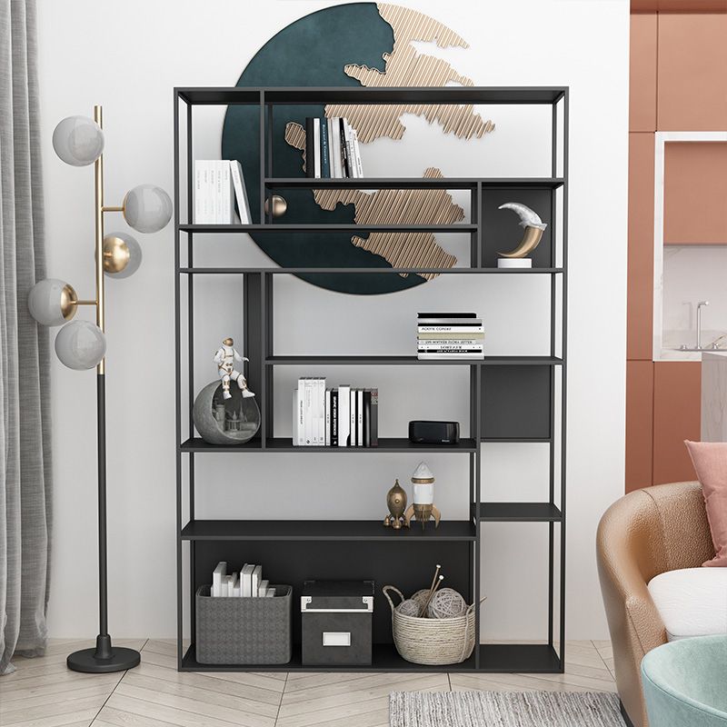 Modern Open Bookcase with Metal Rectangular Shelves for Office