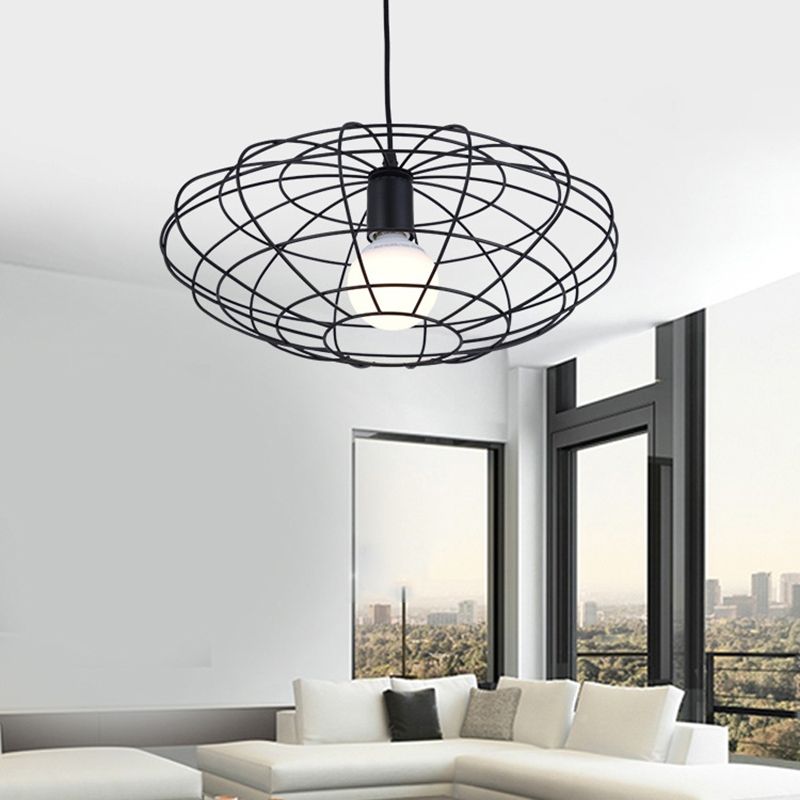 Black 1 Light Pendant Lighting Vintage
Metal Oval Cage Ceiling Fixture for Living Room