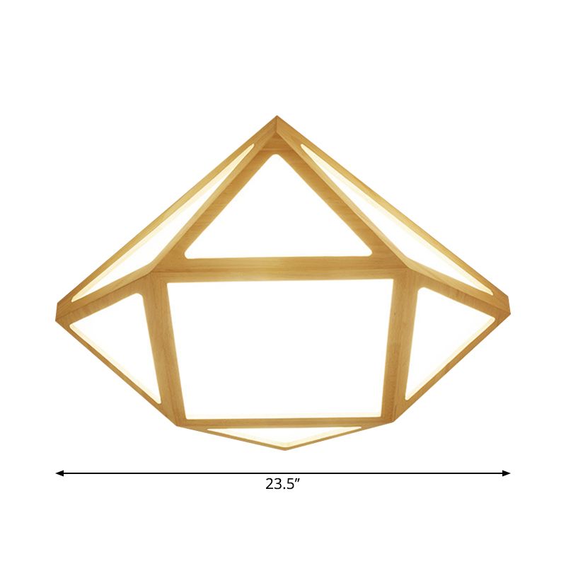 Diamond/Geometric Bedroom Ceiling Light Acrylic 16"/23.5" Wide LED Nordic Flush Mount Lighting Fixture in Wood