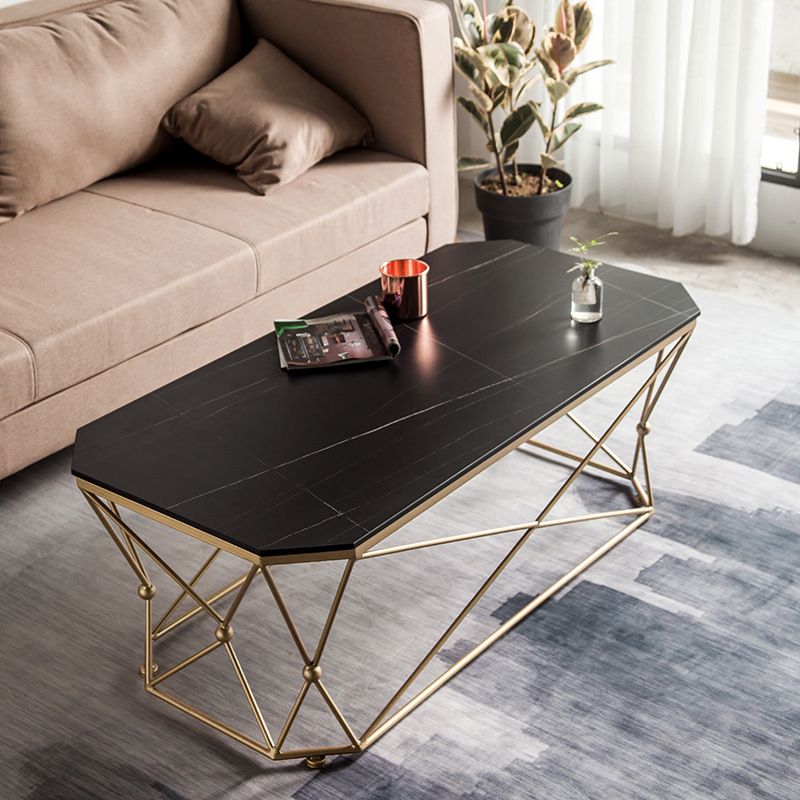 Glam Slate Coffee Table Gold Frame Coffee or End Table, 17.71" Tall