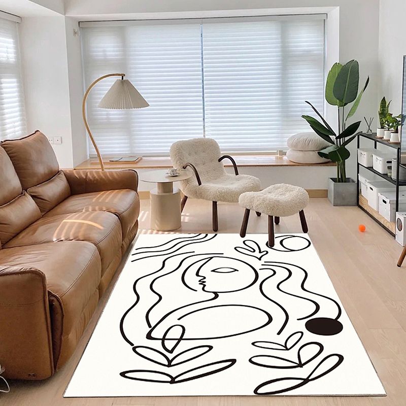 Apricot Simple Rug Blending Line Rug Non-Slip Backing Rug for Drawing Room