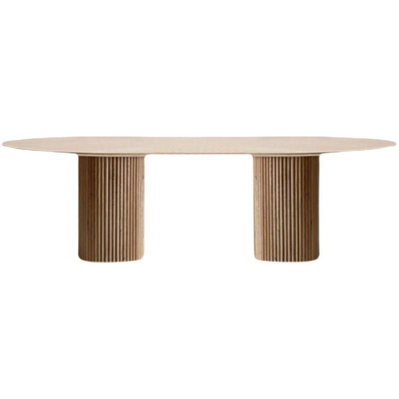 Solid Wood Dining Table Modern Oval Furniture with Double Pedestal for Kitchen