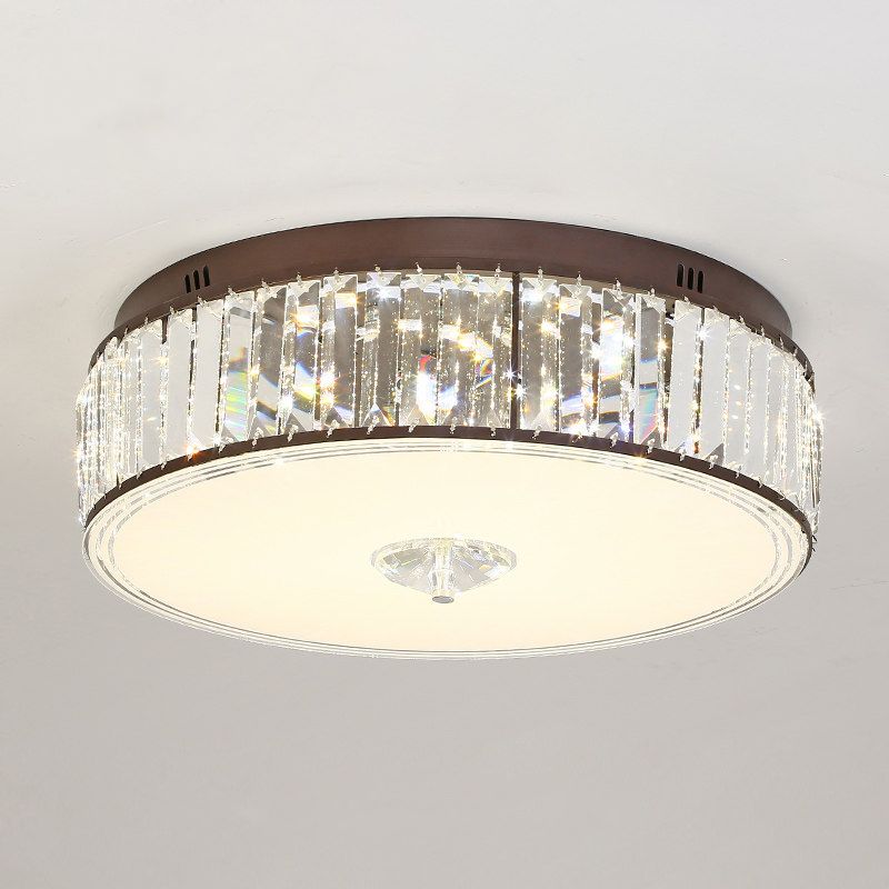 Lampada da soffitto a incasso a tamburo trasparente con montaggio a incasso a LED, in stile contemporaneo, per camera da letto in cristallo, larghezza 19,5"/23,5"