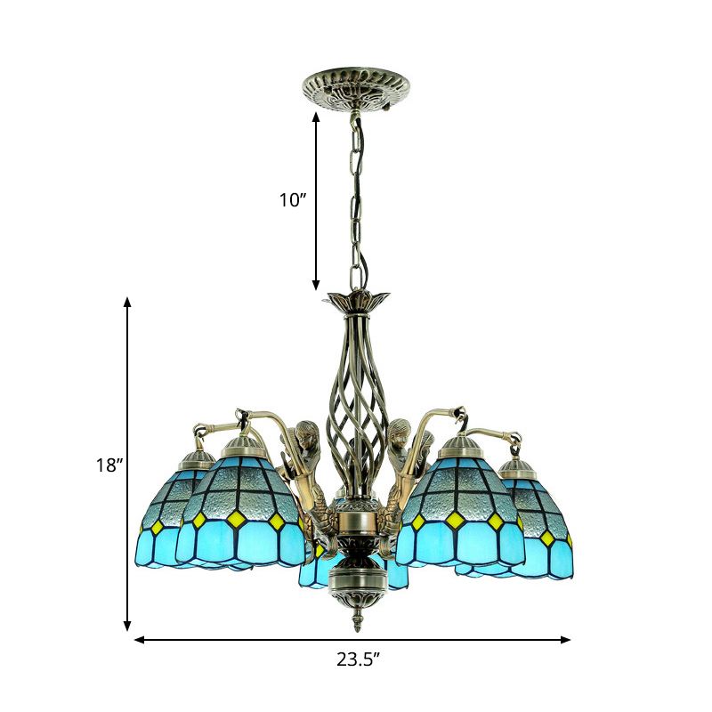 Kuppel Buntglas Kronleuchter Lampe Tiffany Style 5 Lichter Blau Anhänger Beleuchtung