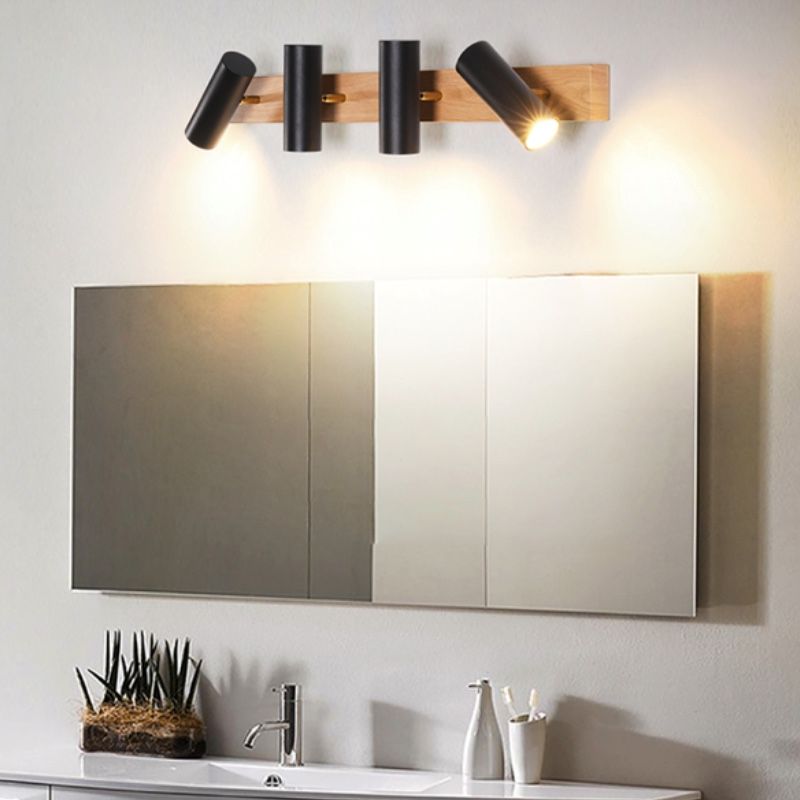 Multi Light Strip Vanity Light Modern Style Mirror Light with Wood for Bedroom
