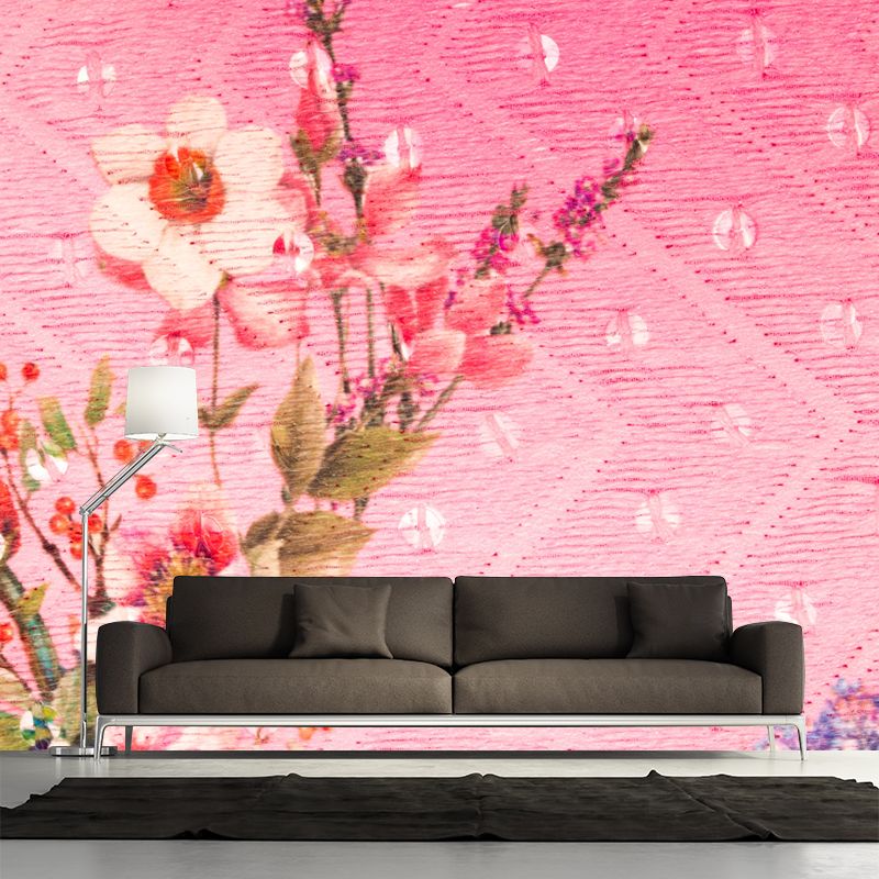 Flower Illustration Wall Mural for Living Room Girls Women Bedroom, Water Resistant