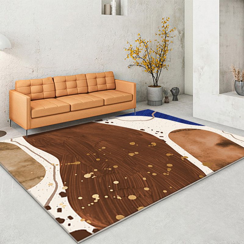 Modern Color Block Rug Polyester Dark Brown Rug Stain Resistant Rug for Living Room