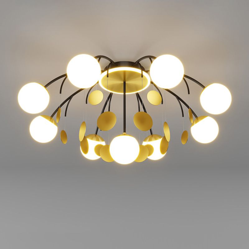Modern Style Globe Semi Flush Mounted Ceiling Light Sputnik LED Ceiling Light with White Glass Shade