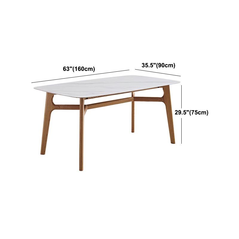 Modern White Stone Top Dinner Table Rectangle Natural Finish Legs Dinette Table