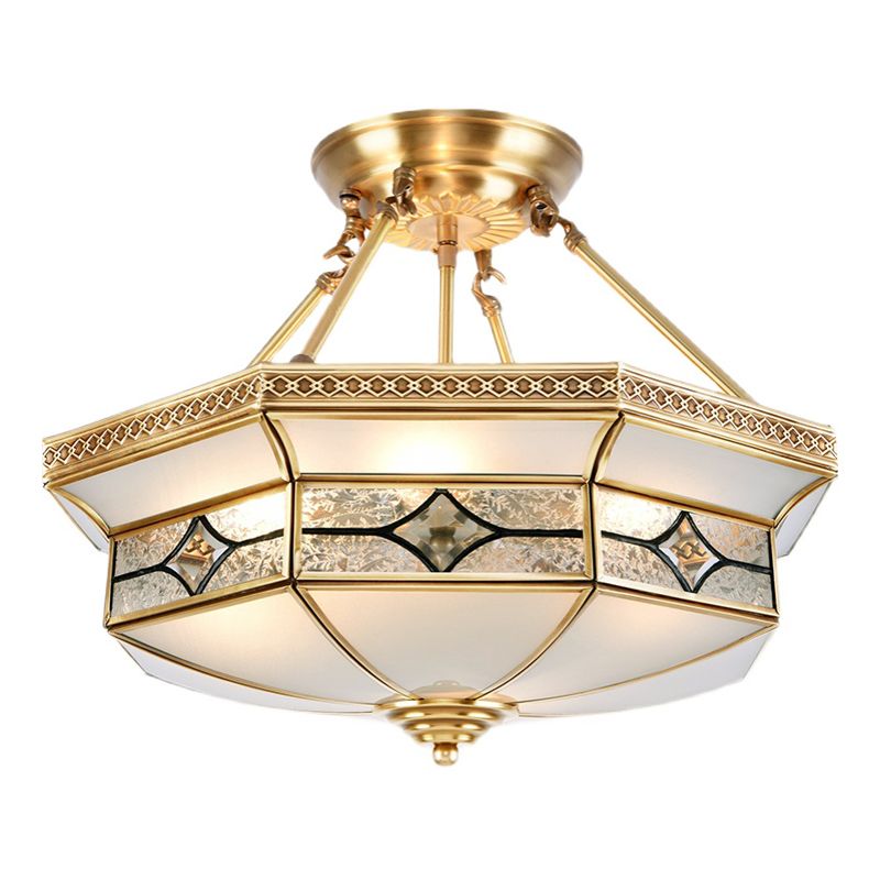 Éclairage de montage de plafond en verre en laiton de style vintage de lumière de bâti semi-encastré inversé