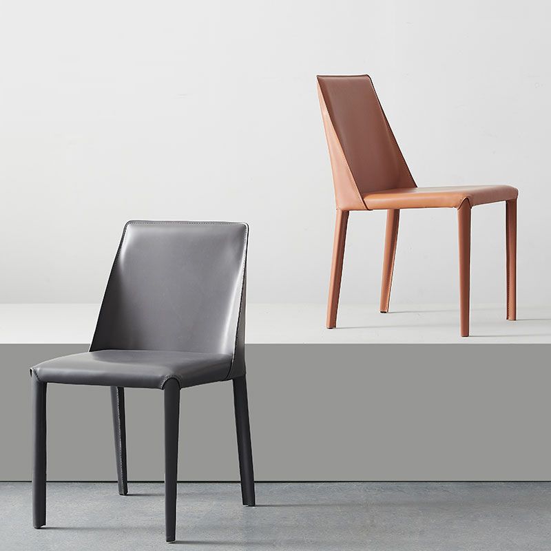 Minimalist Style Leather Dining Chairs Solid Back Armless Chairs for Home
