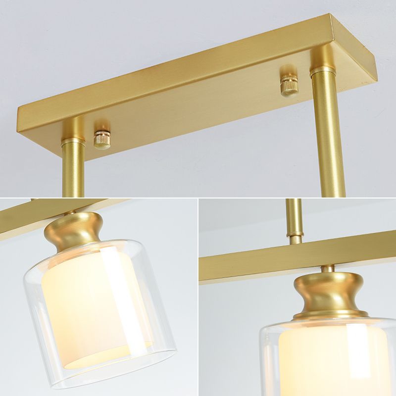 Glass Cylindrical Island Lighting Fixture Modern Gold Chandelier Lighting Fixture